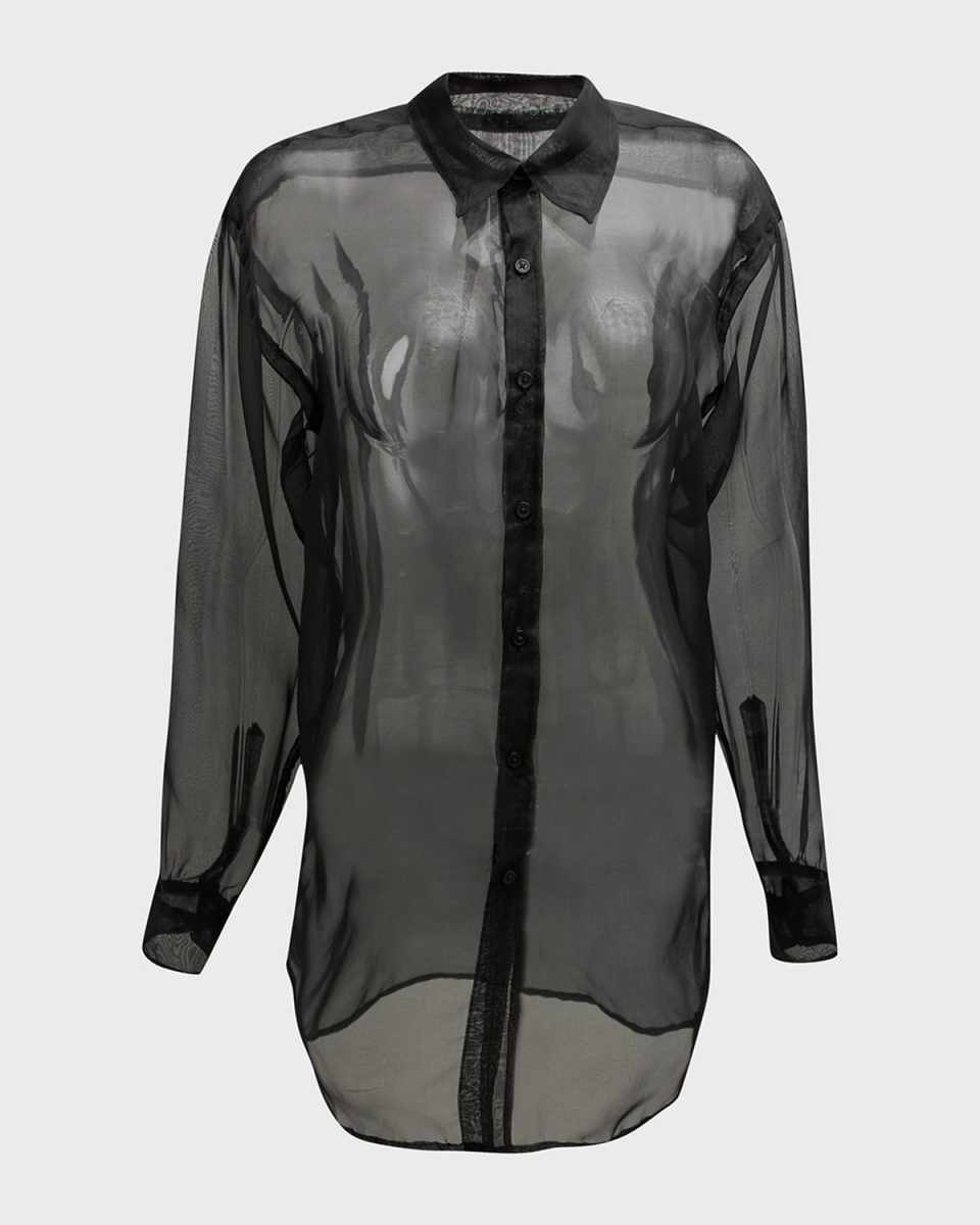 Sheer Oversized Silk Shirt with Pocket